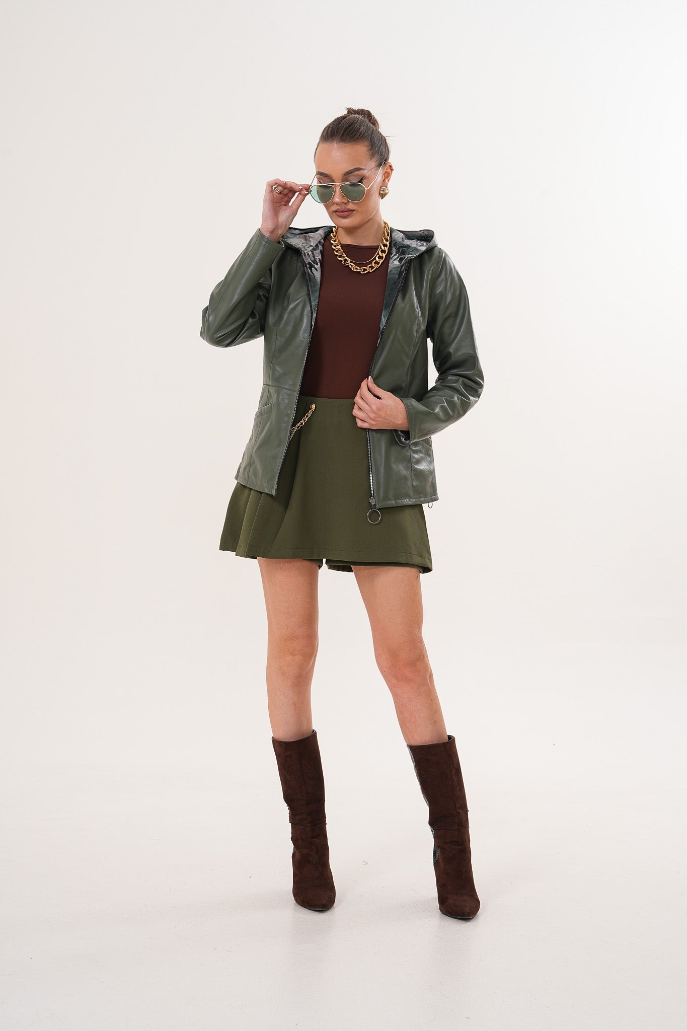 The Avelyn Reversible Olive Green Leather Jacket