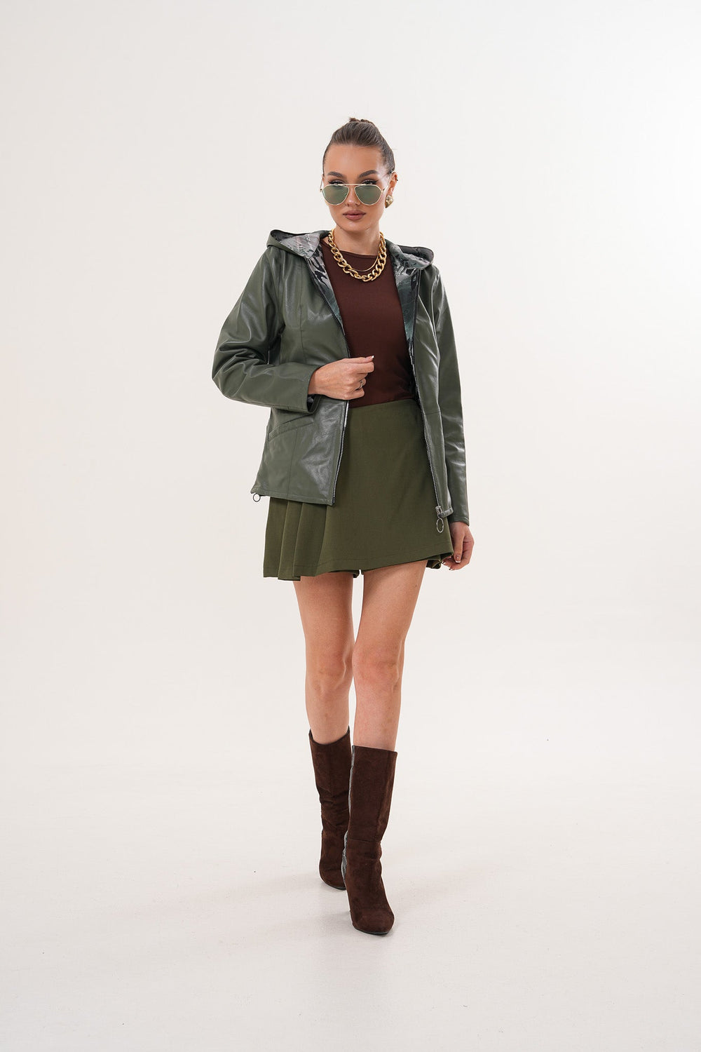 The Avelyn Reversible Olive Green Leather Jacket