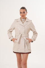 The Caelith Light Beige Leather Trench Jacket
