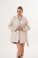The Caelith Light Beige Leather Trench Jacket