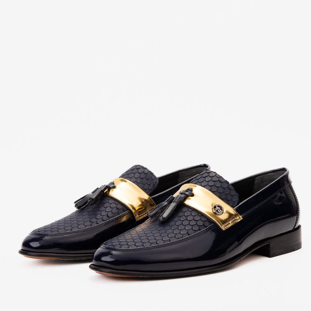 The Imperial Navy Blue Gold Leather Dress Shoe