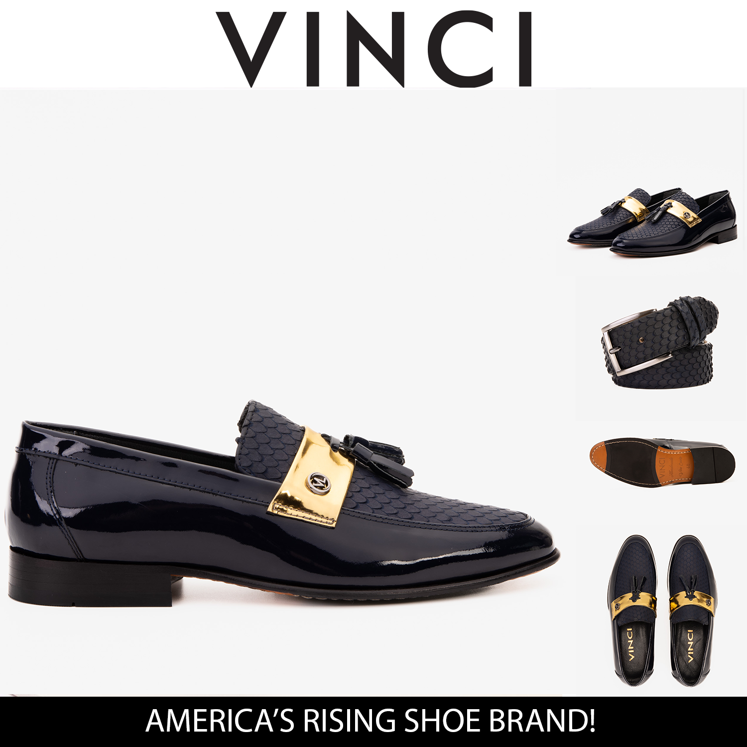 The Imperial Navy Blue Gold Leather Dress Shoe