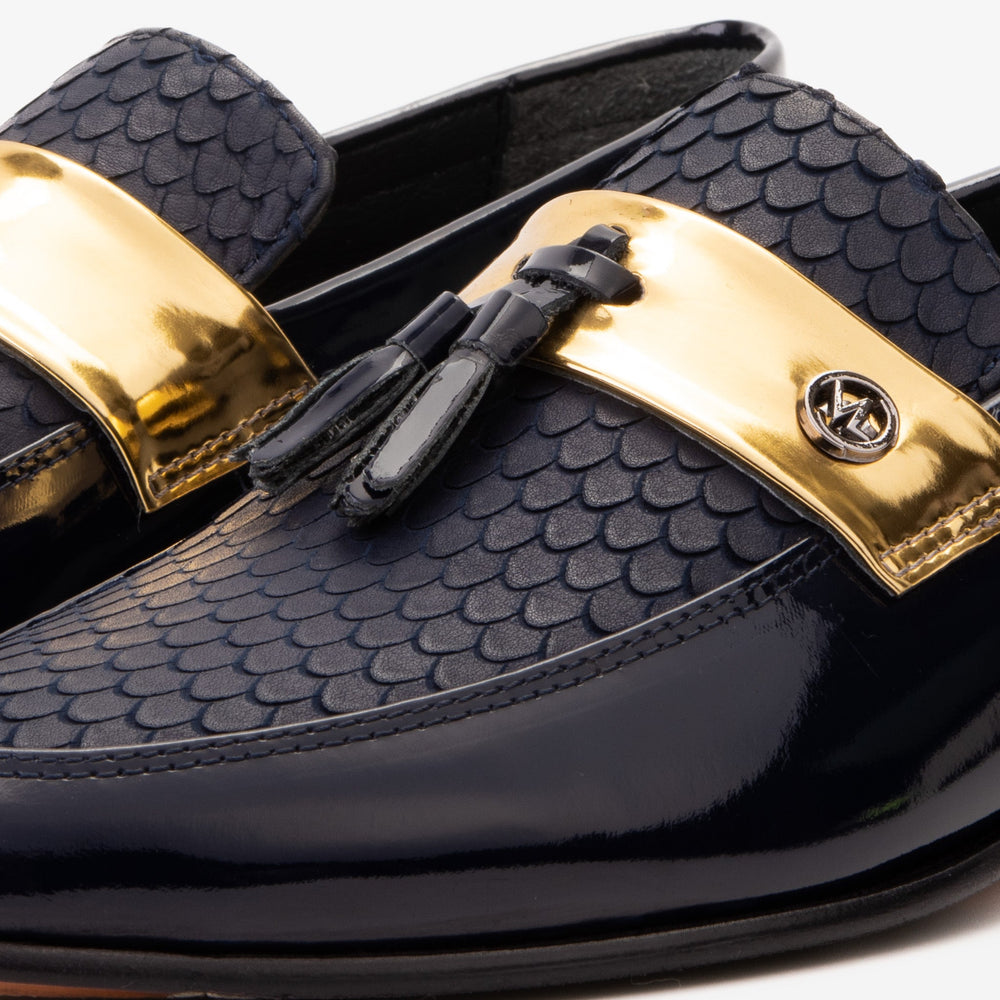 The Imperial Navy Blue Gold Leather Dress Shoe