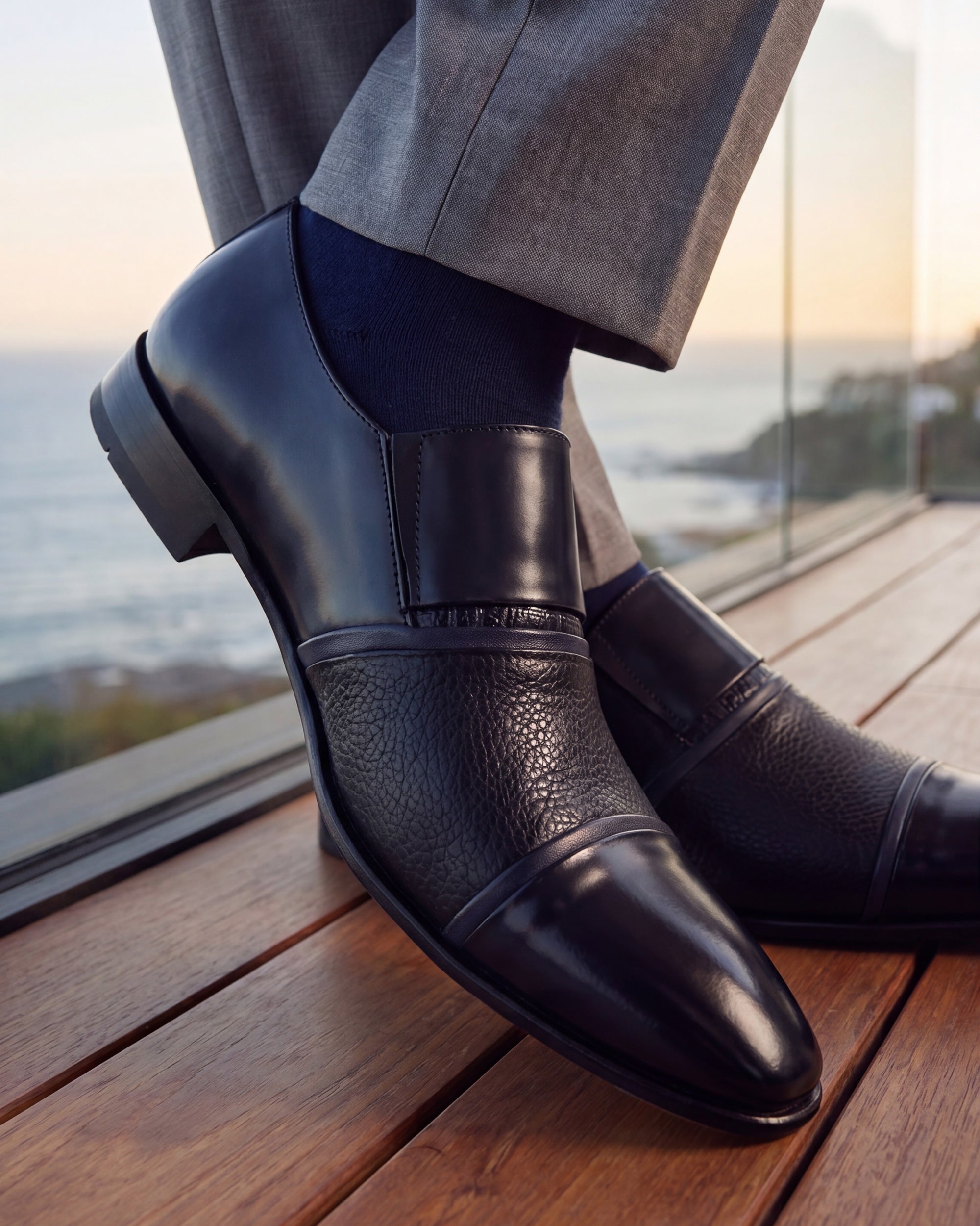 The Everest Navy Leather Cap Toe Dress Loafer Shoe
