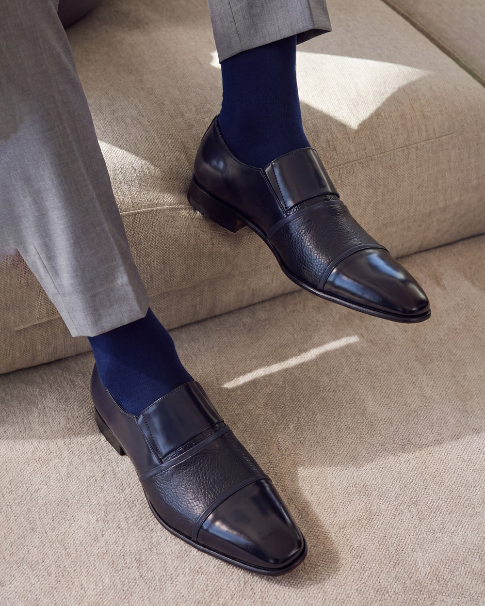 The Everest Navy Leather Cap Toe Dress Loafer Shoe