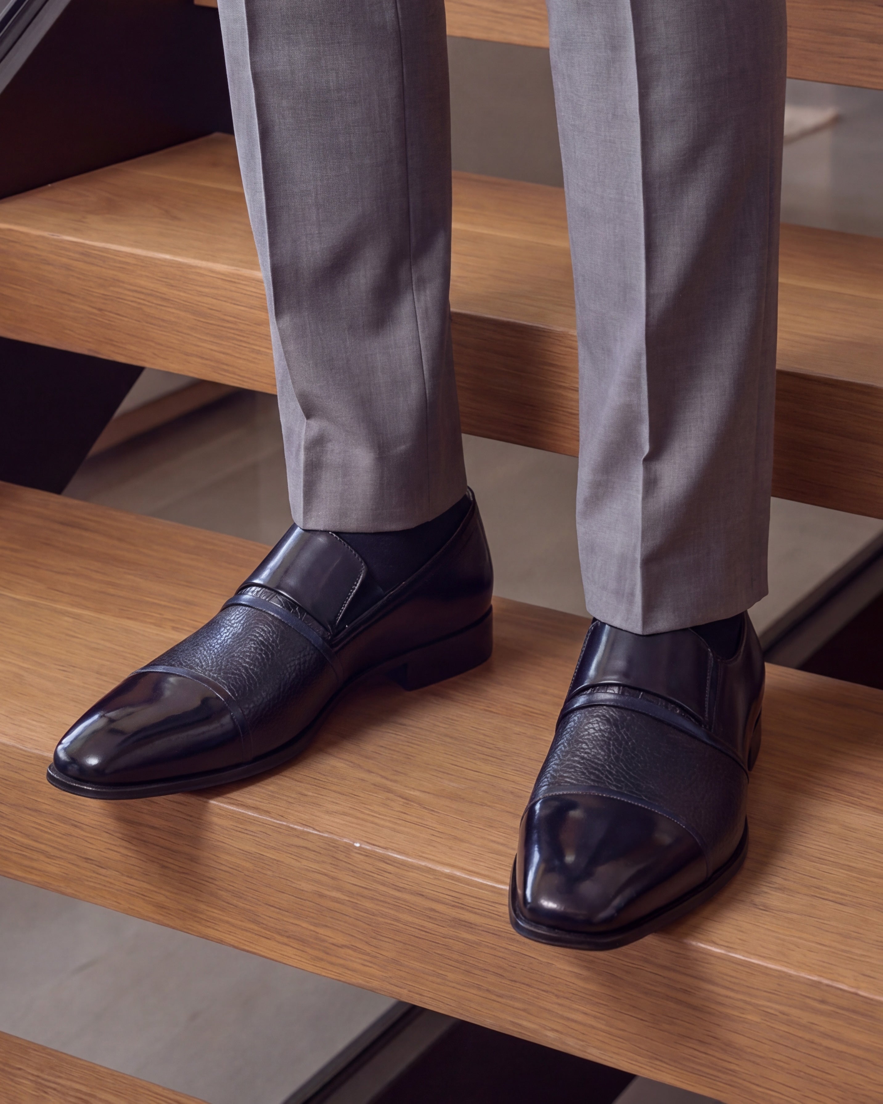 The Everest Navy Leather Cap Toe Dress Loafer Shoe