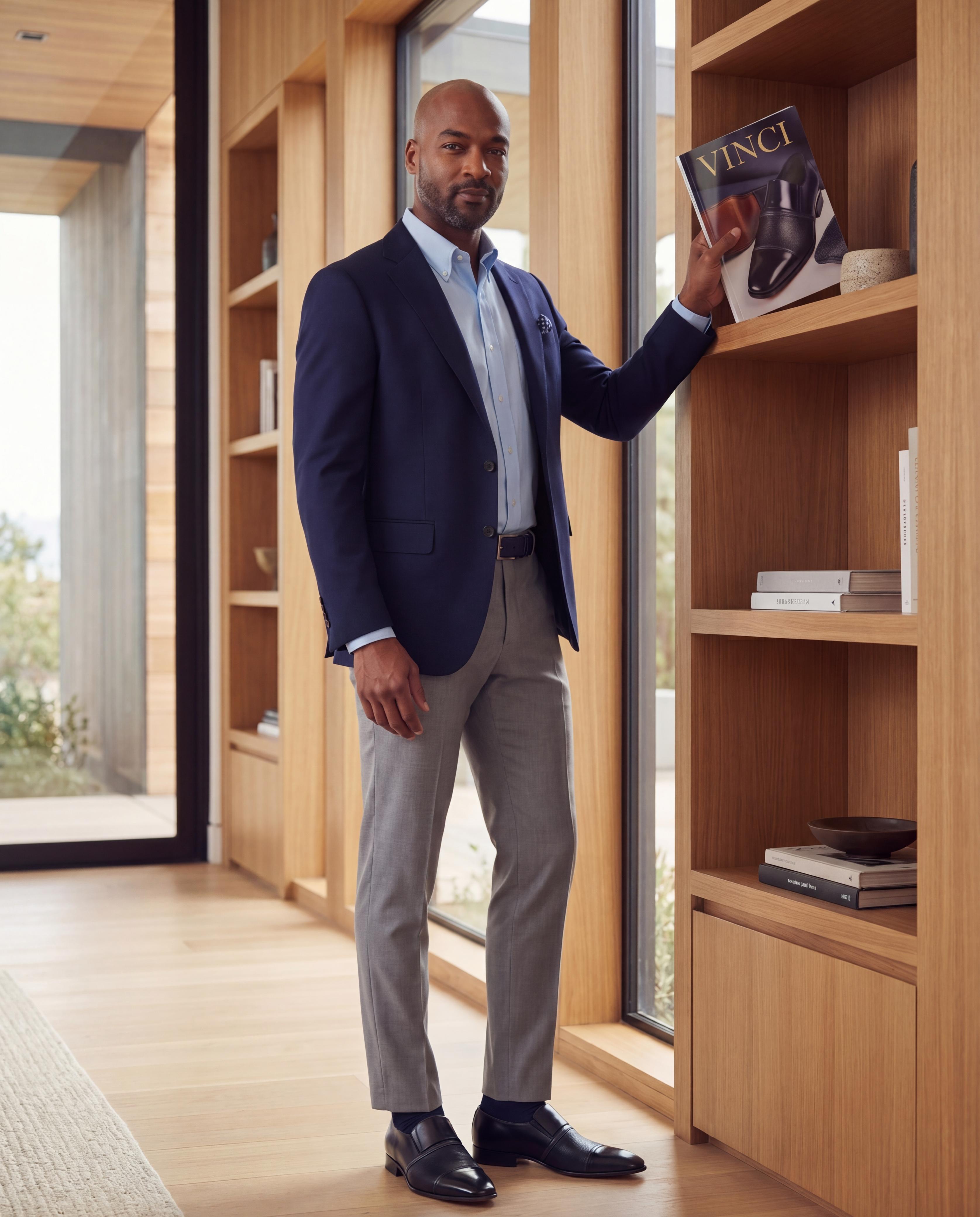 The Everest Navy Leather Cap Toe Dress Loafer Shoe