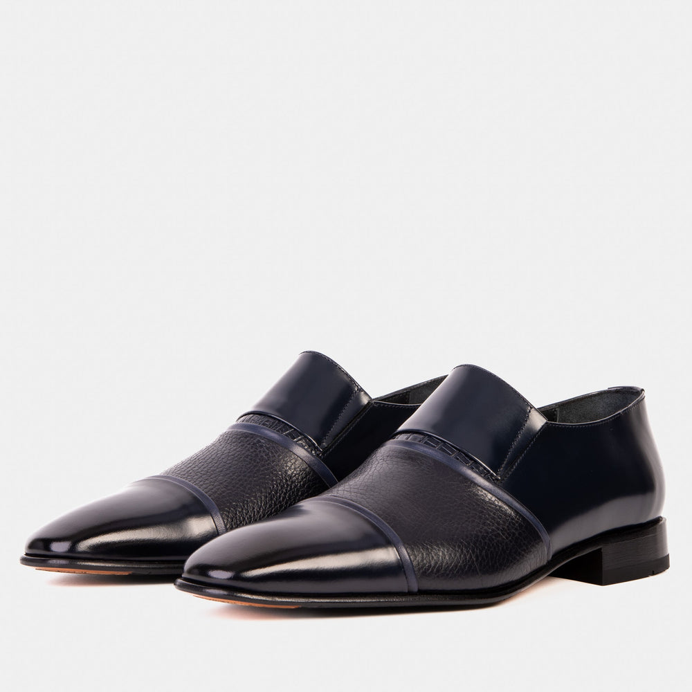 The Everest Navy Leather Cap Toe Dress Loafer Shoe
