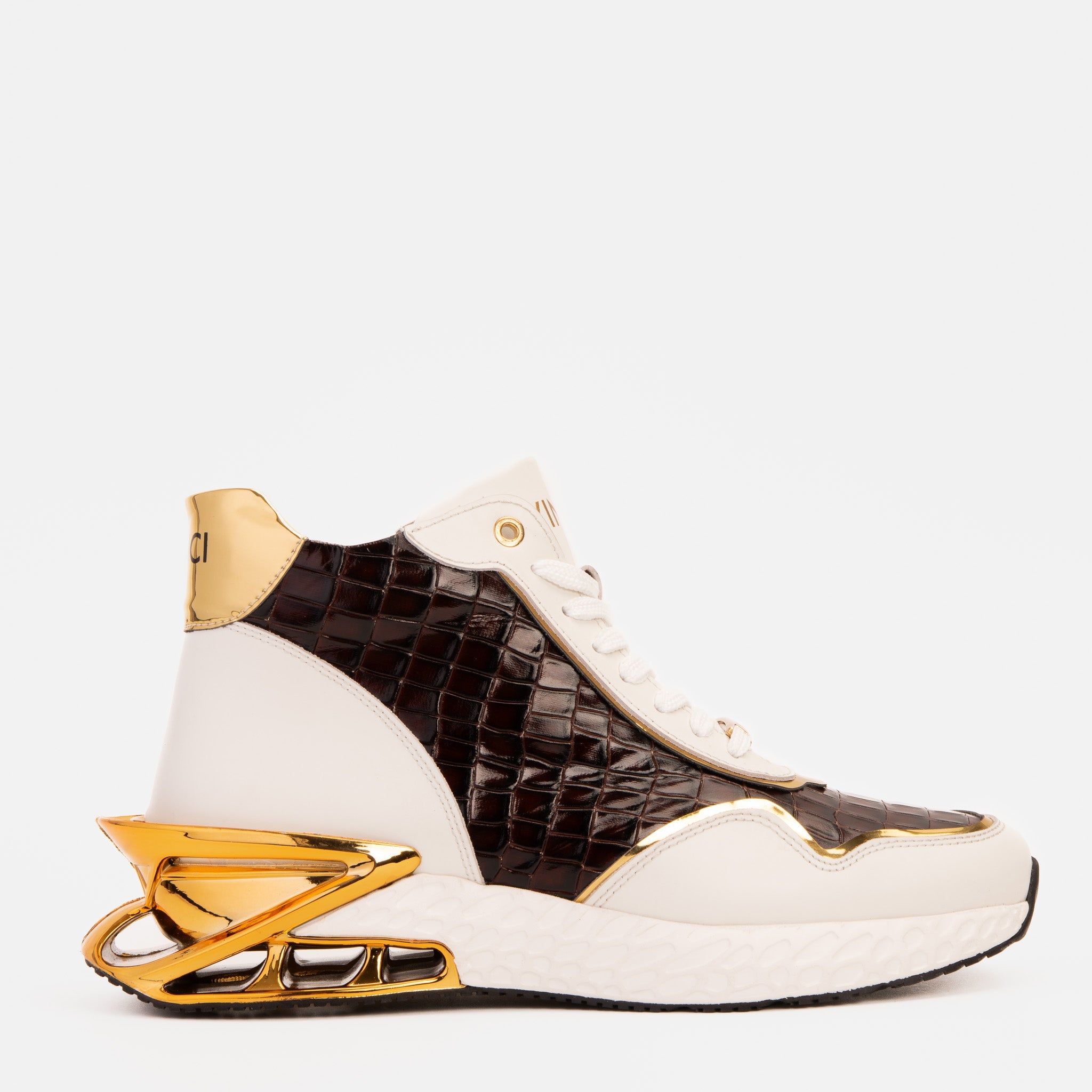 Bellagio White Gold Leather High-Top Sneaker