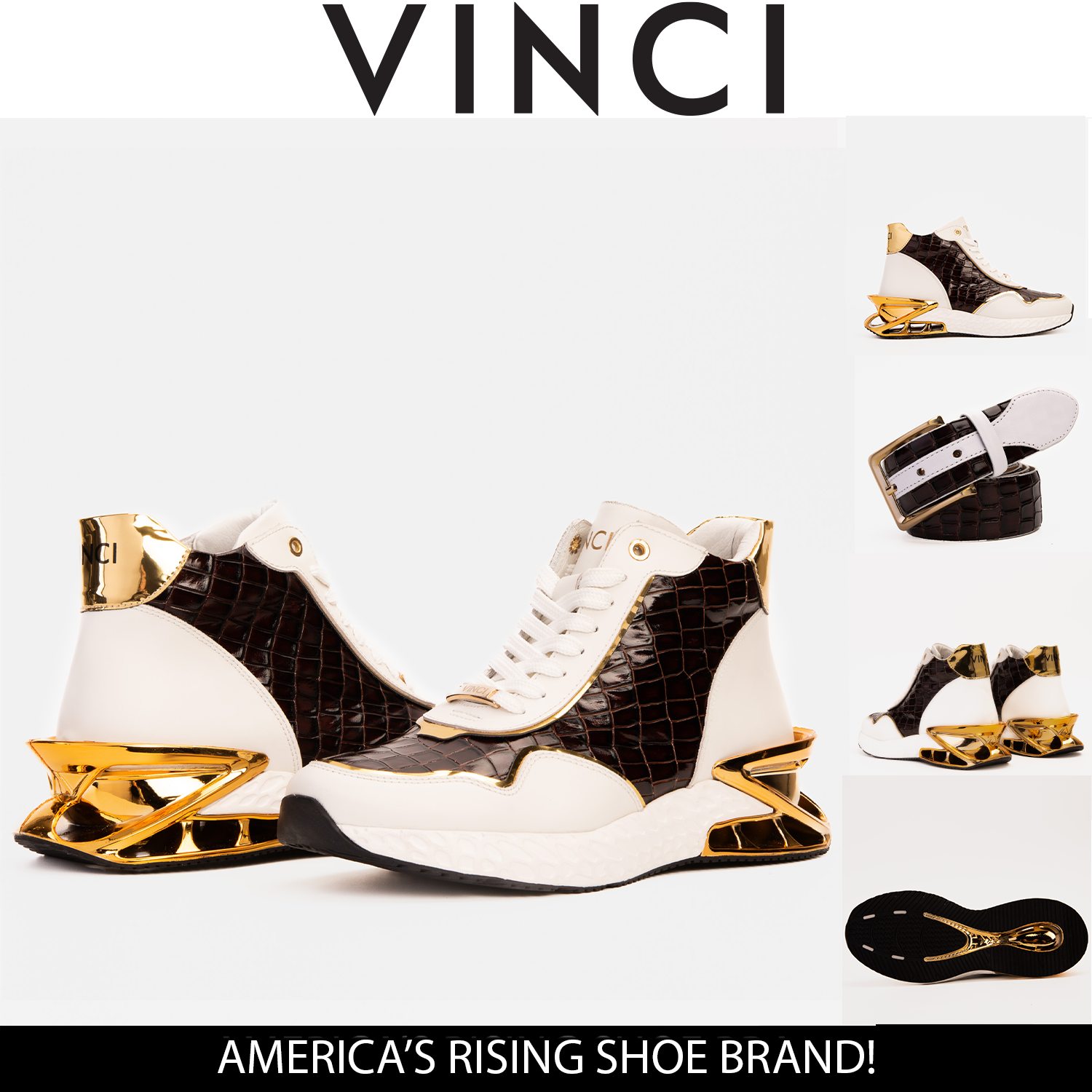 Bellagio White Gold Leather High-Top Sneaker