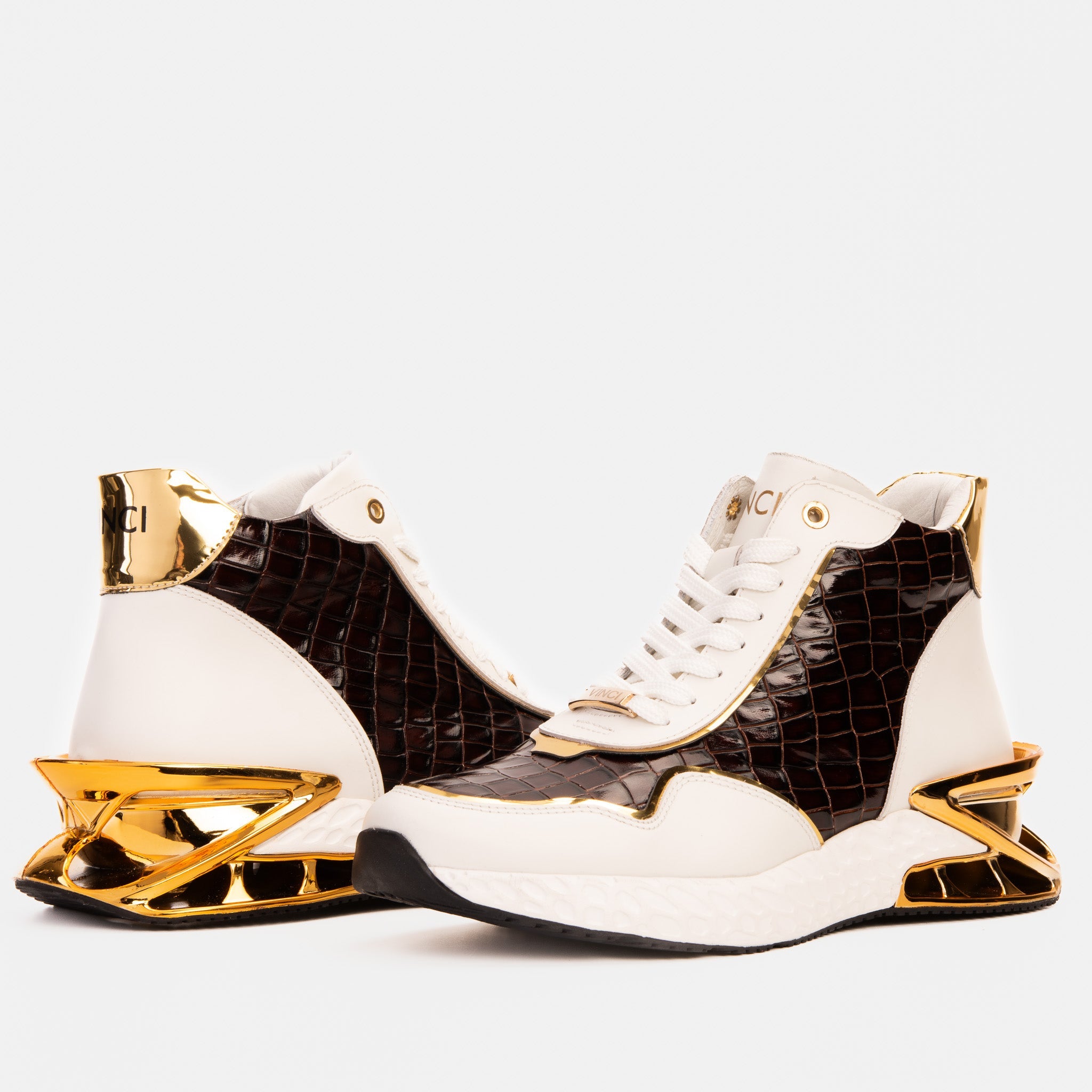 Bellagio White Gold Leather High-Top Sneaker