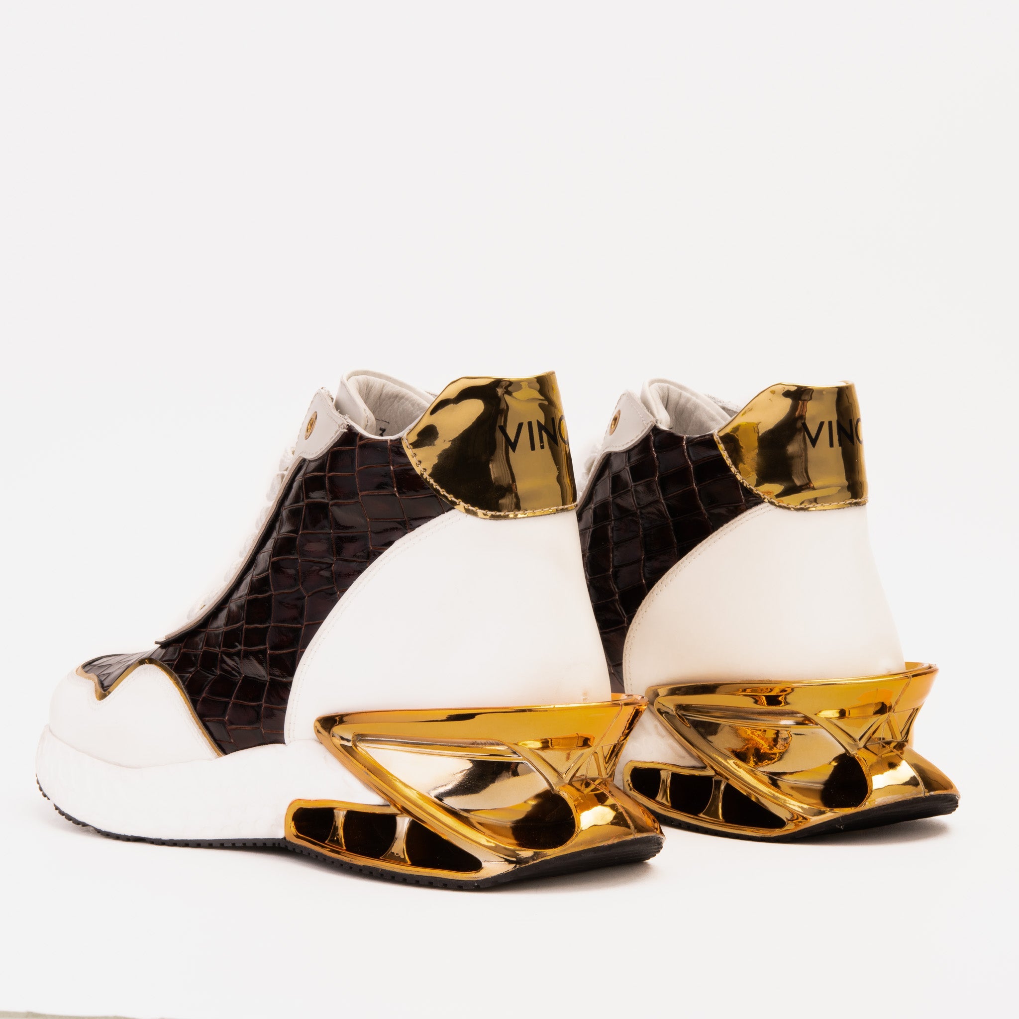 Bellagio White Gold Leather High-Top Sneaker