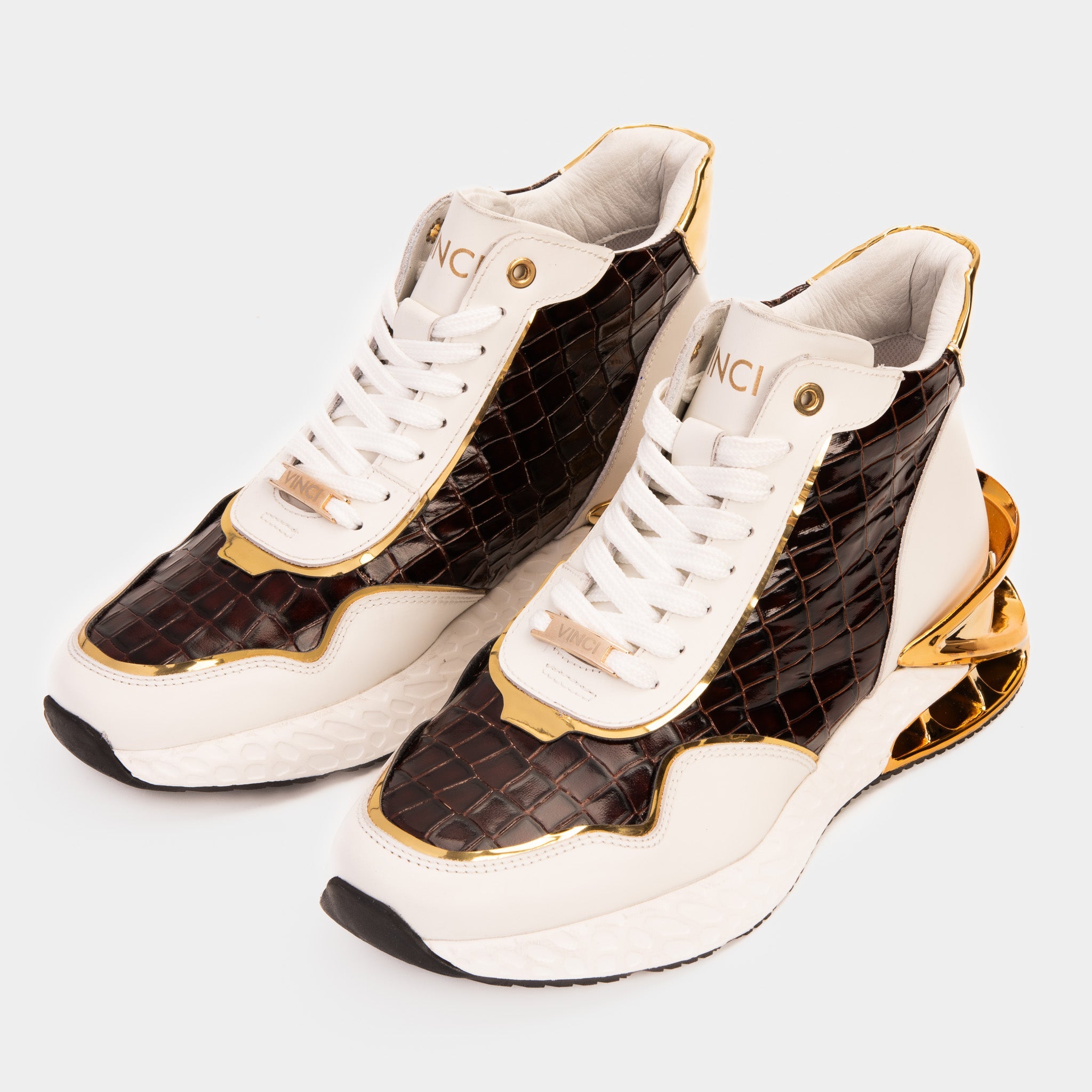 Bellagio White Gold Leather High-Top Sneaker