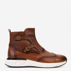 The Stealth Wingtip Buckle Tan Leather Boot