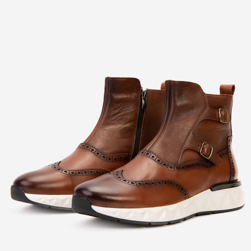 The Stealth Wingtip Buckle Tan Leather Boot