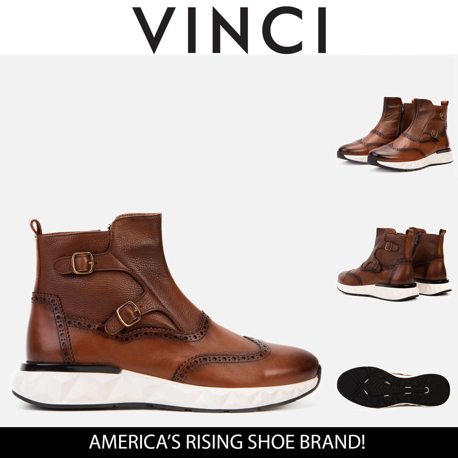The Stealth Wingtip Buckle Tan Leather Boot