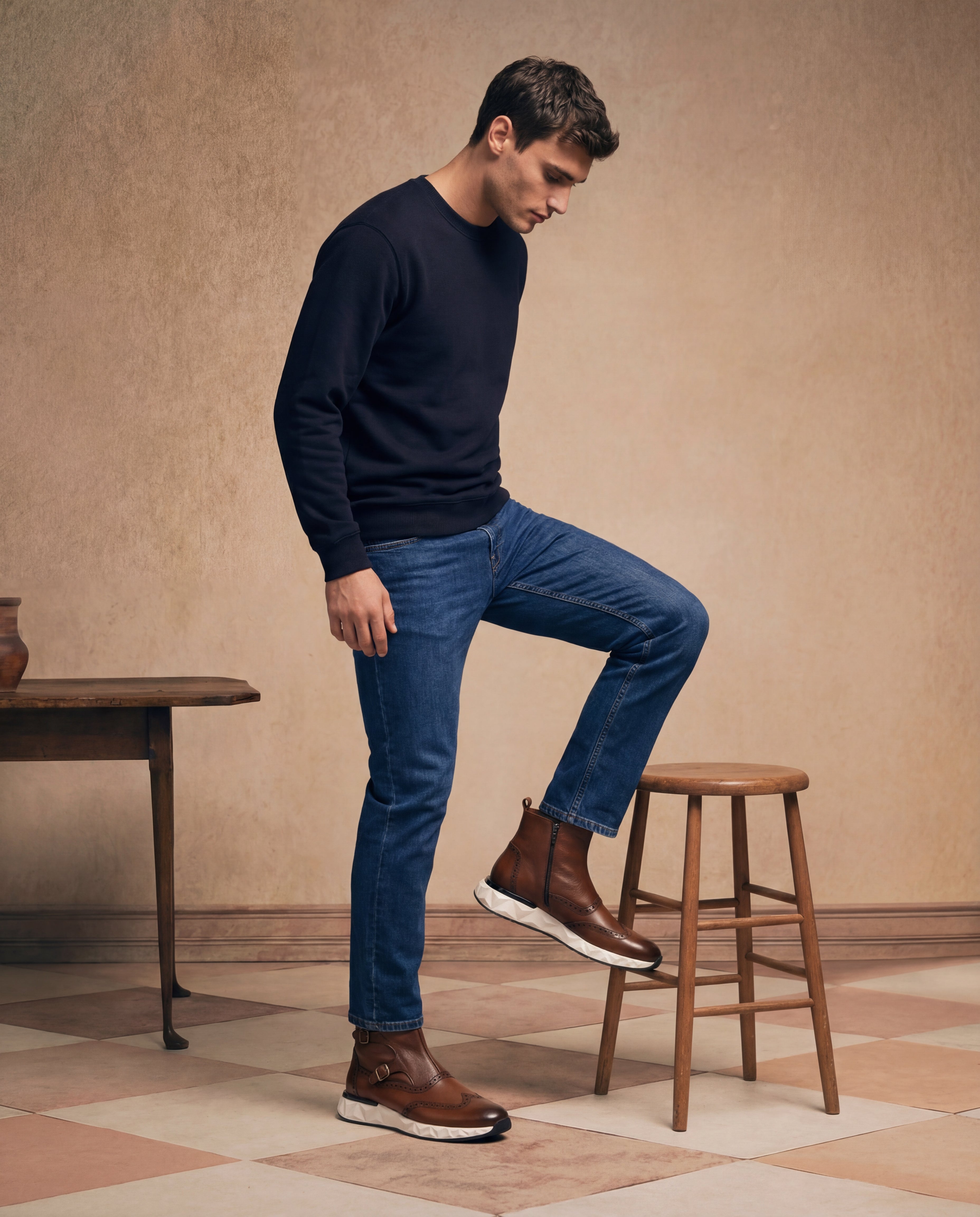 The Stealth Wingtip Buckle Tan Leather Boot