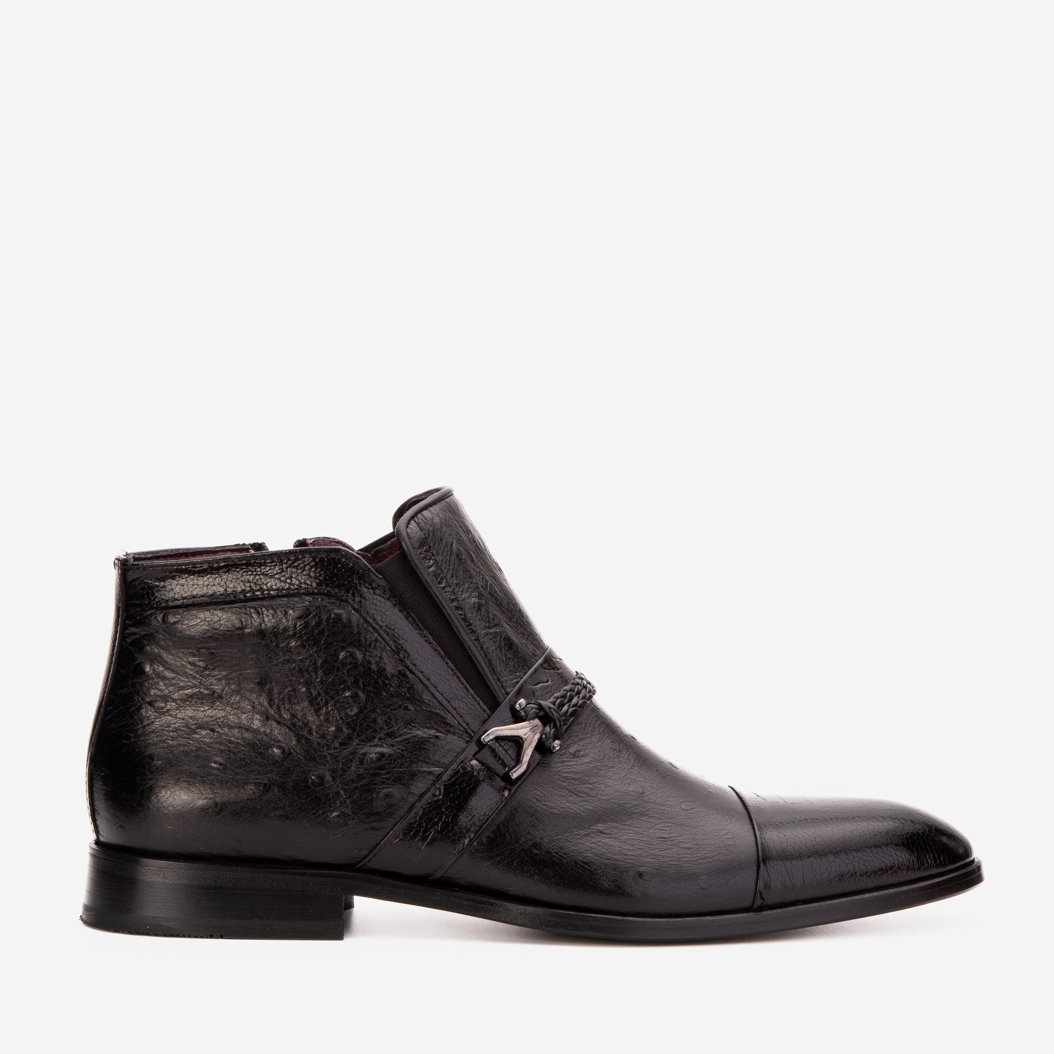 The Dallas Black Leather Bit Ankle Zip-Up Dress Boot