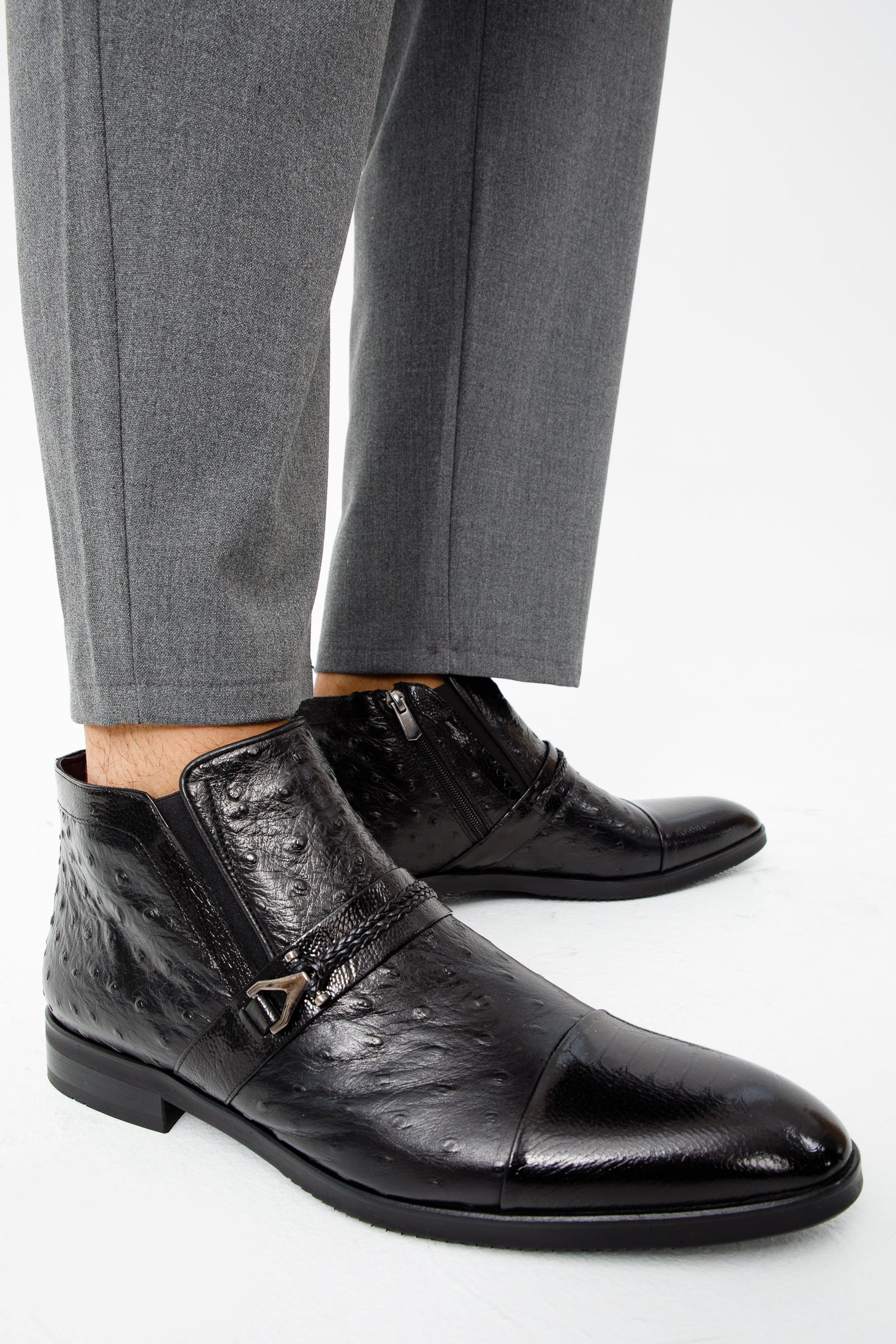 The Dallas Black Leather Bit Ankle Zip-Up Dress Boot