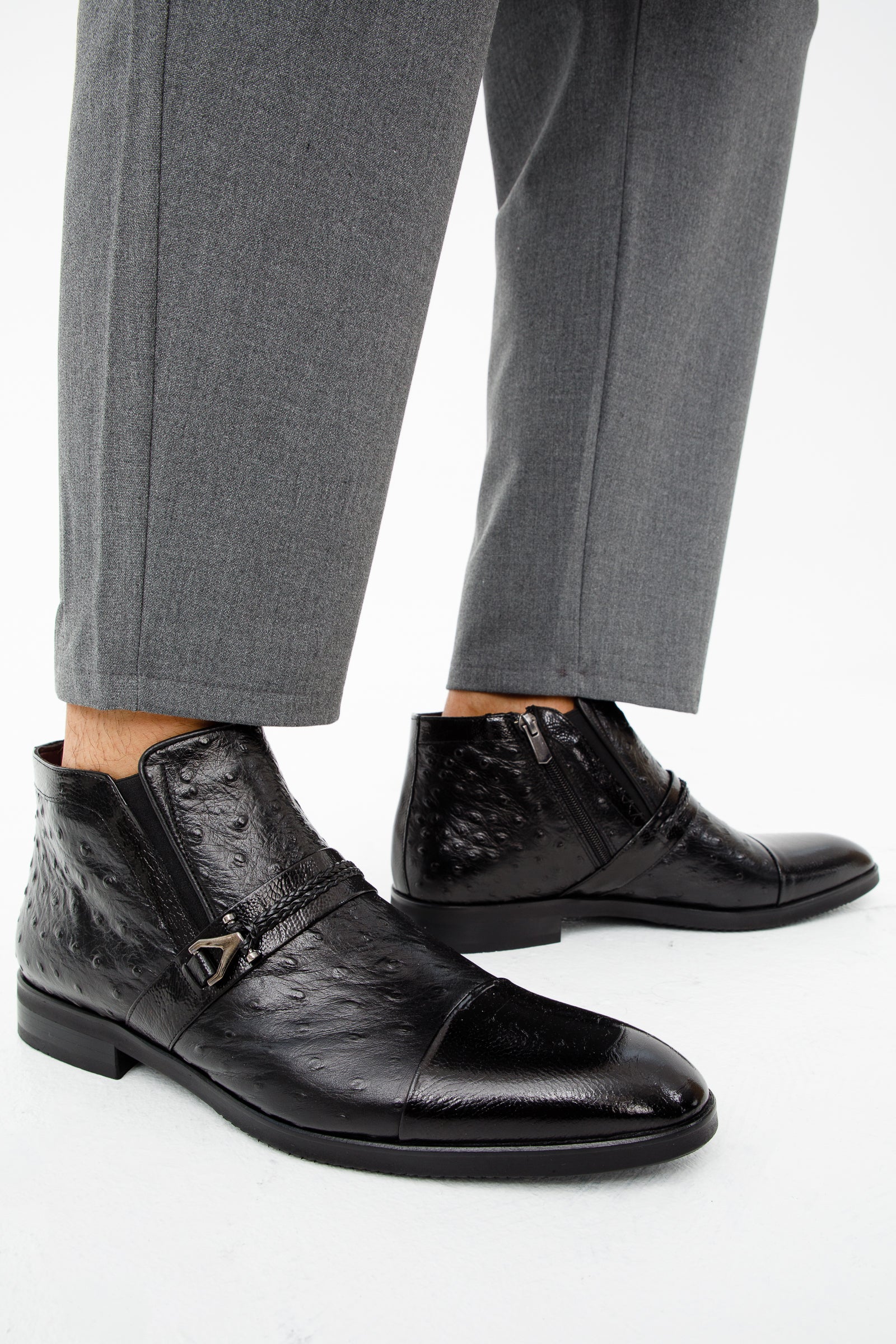 The Dallas Black Leather Bit Ankle Zip-Up Dress Boot