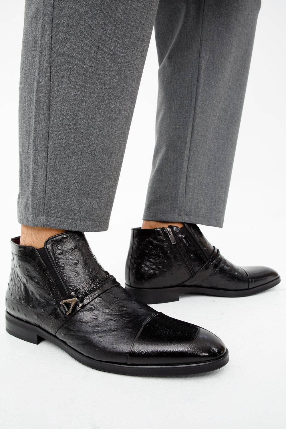 The Dallas Black Leather Bit Ankle Zip-Up Dress Boot