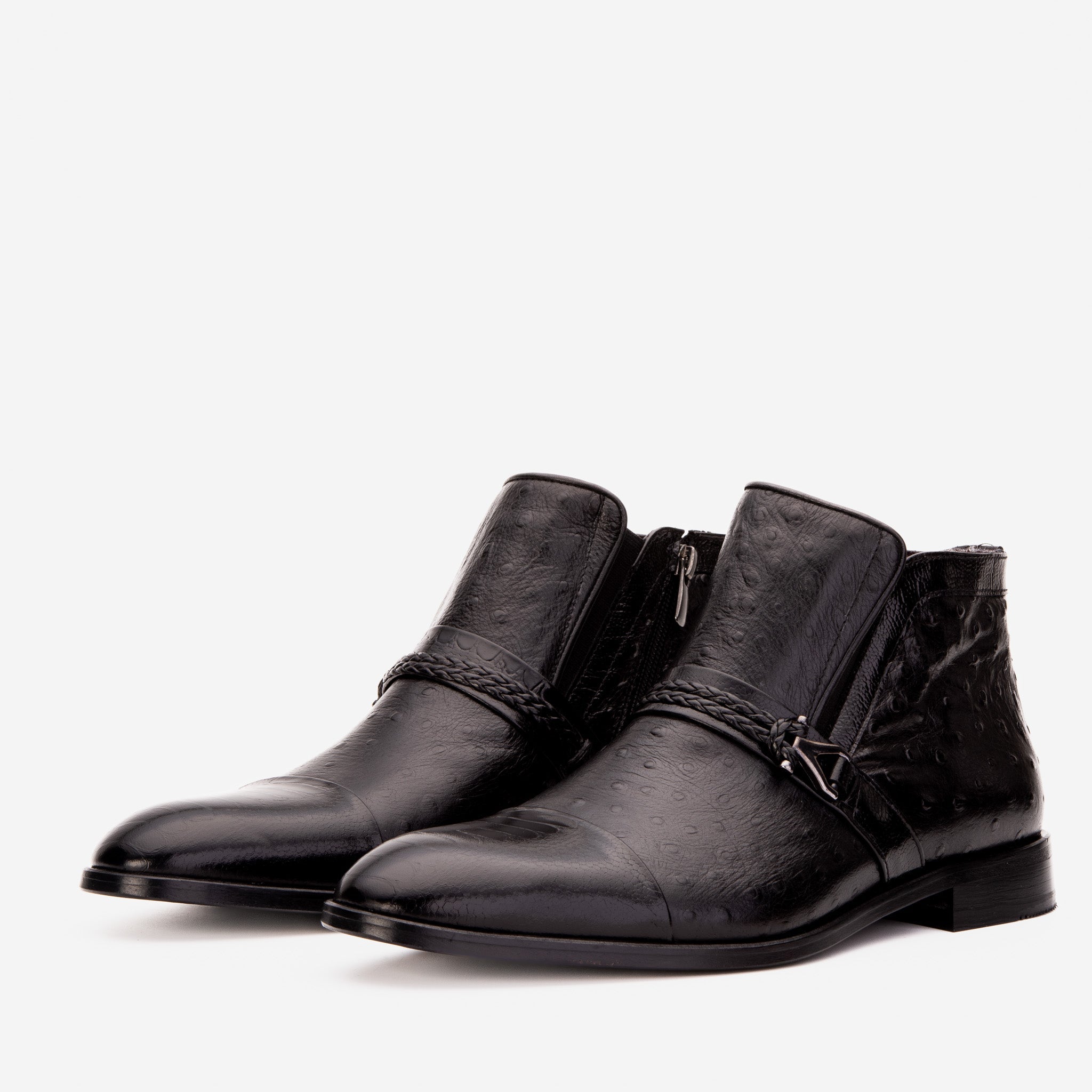 The Dallas Black Leather Bit Ankle Zip-Up Dress Boot