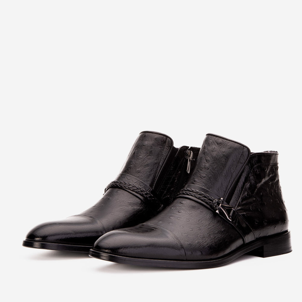 The Dallas Black Leather Bit Ankle Zip-Up Dress Boot