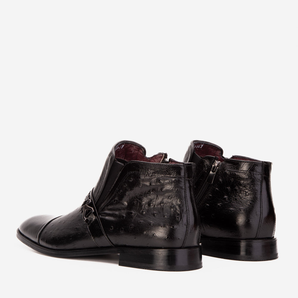 The Dallas Black Leather Bit Ankle Zip-Up Dress Boot