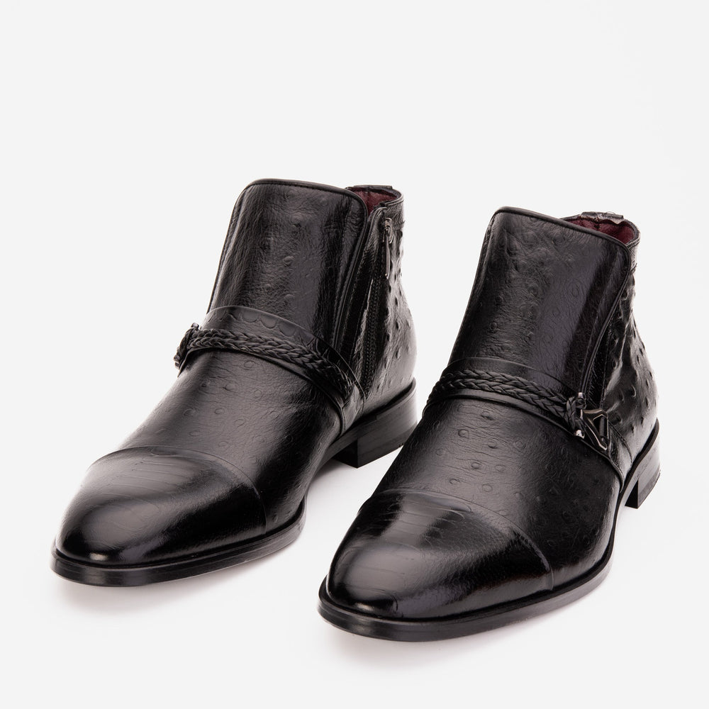 The Dallas Black Leather Bit Ankle Zip-Up Dress Boot