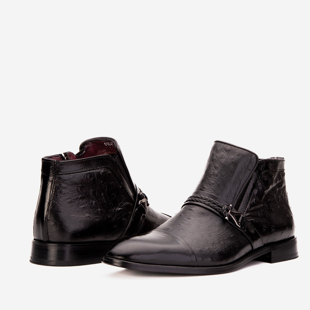 The Dallas Black Leather Bit Ankle Zip-Up Dress Boot