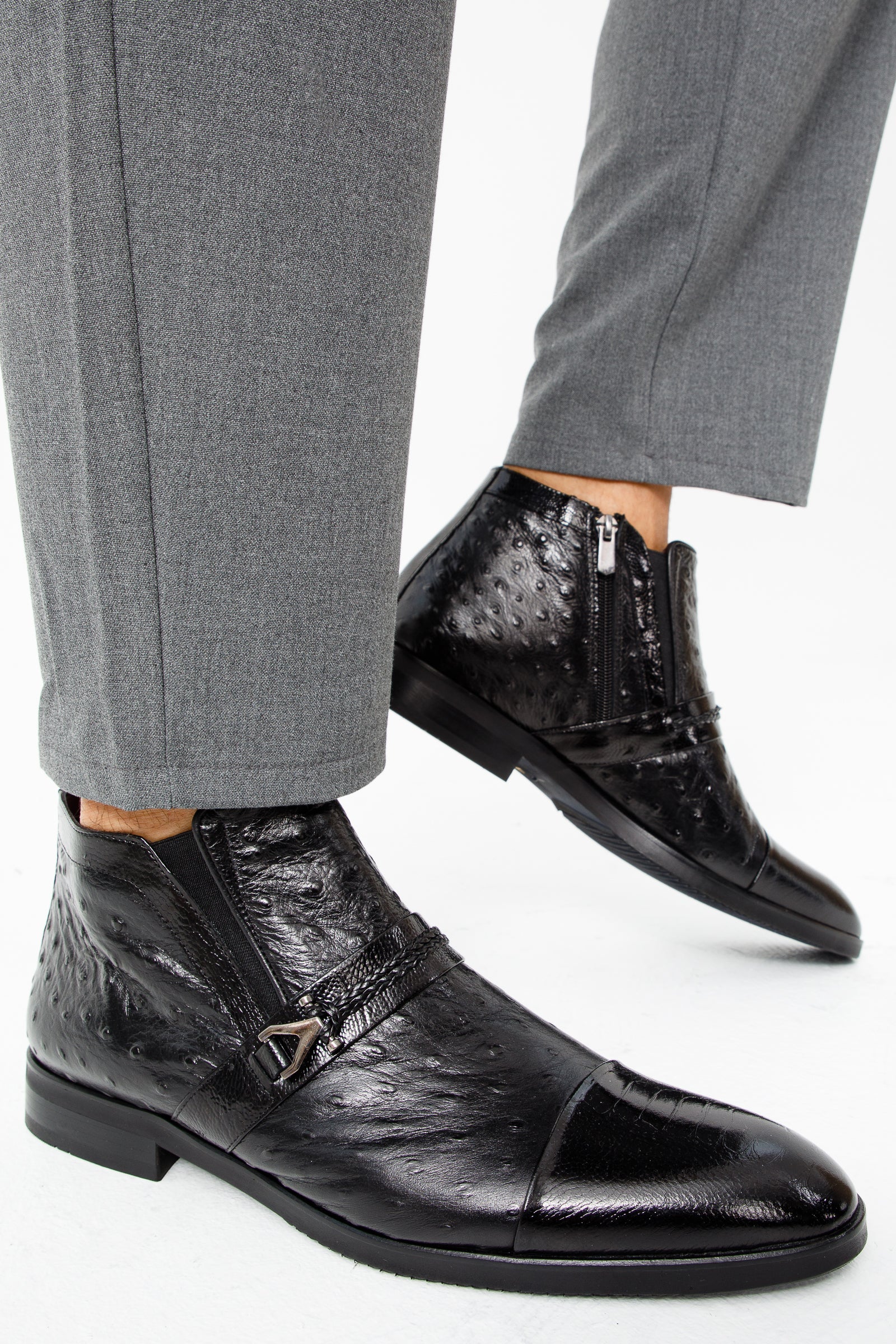 The Dallas Black Leather Bit Ankle Zip-Up Dress Boot