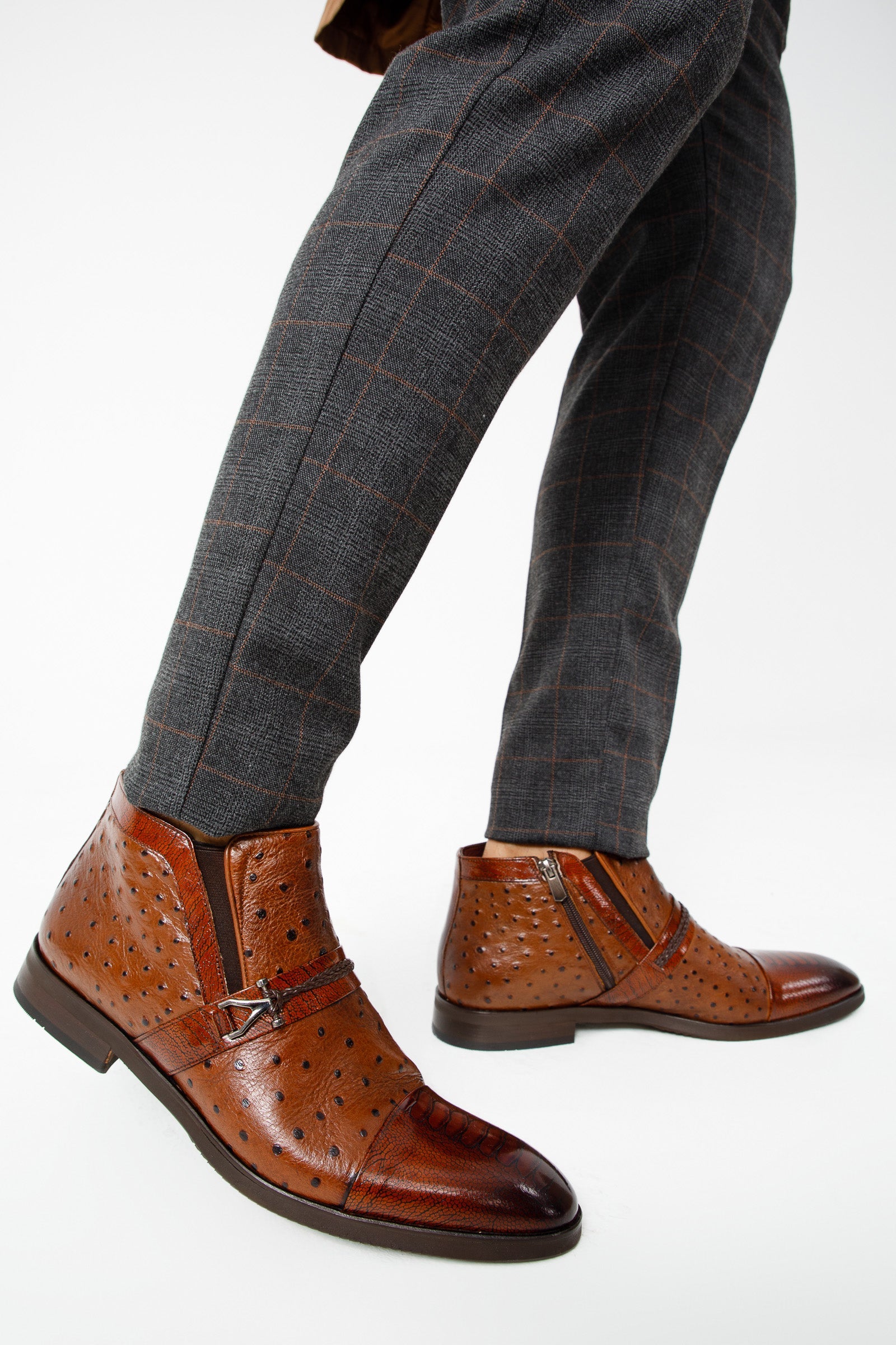 The Dallas Tan Leather Bit Ankle Zip-Up Dress Boot