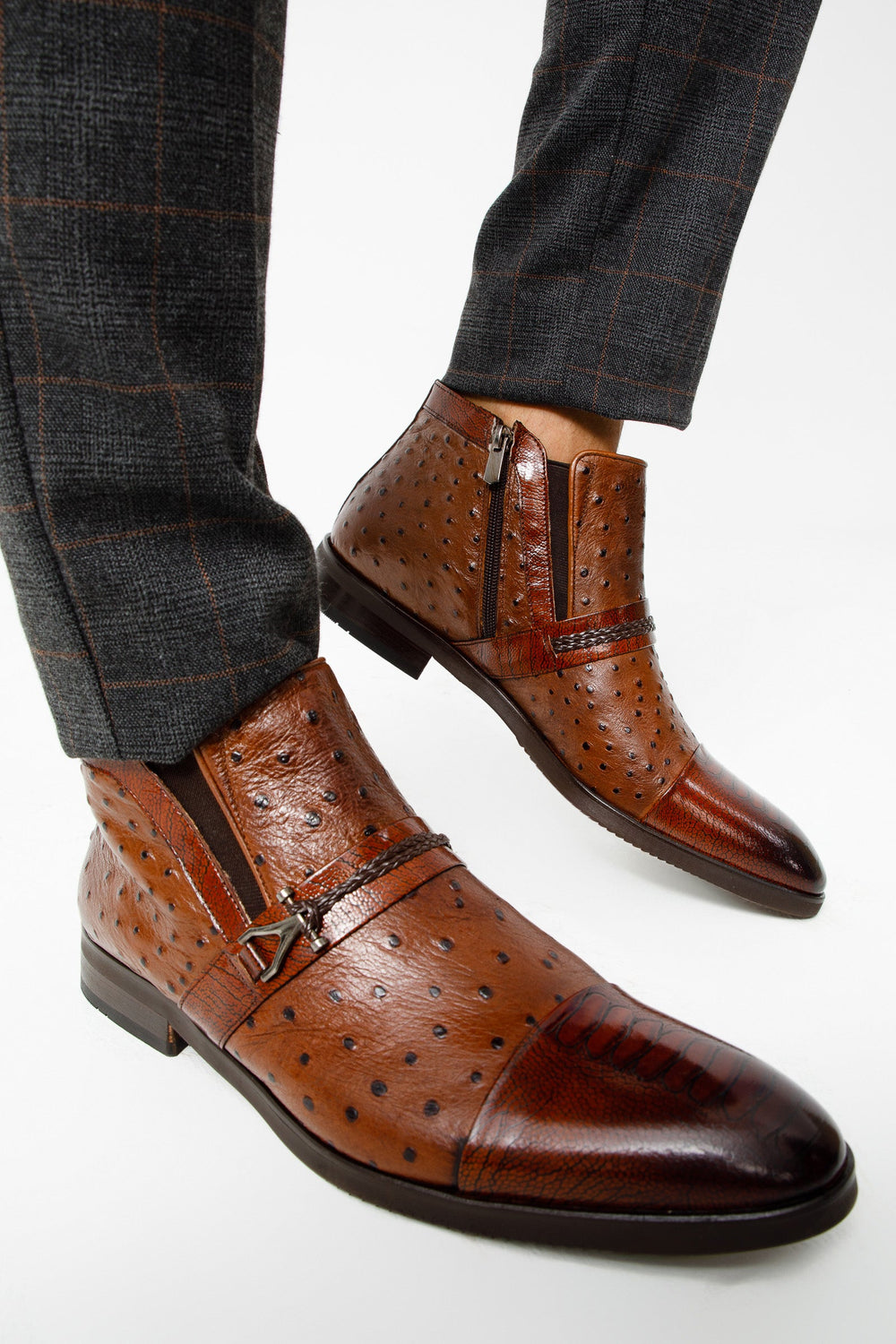 The Dallas Tan Leather Bit Ankle Zip-Up Dress Boot