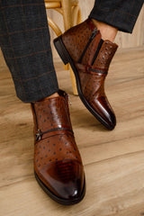 The Dallas Tan Leather Bit Ankle Zip-Up Dress Boot