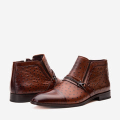 The Dallas Tan Leather Bit Ankle Zip-Up Dress Boot