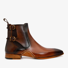 The Royal Hand Craft Tan Leather Double-Buckle Chelsea Boot