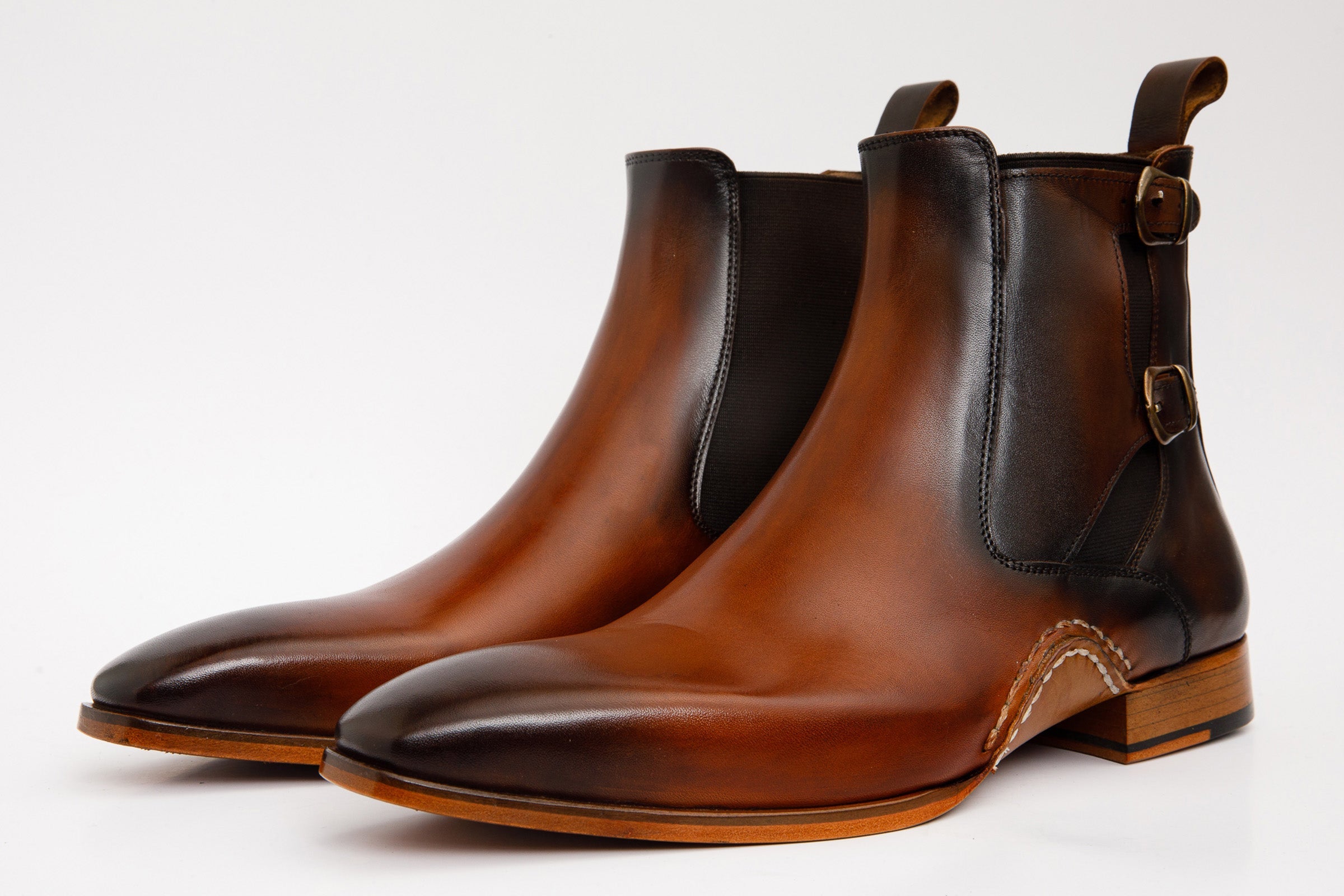 The Royal Hand Craft Tan Leather Double-Buckle Chelsea Boot