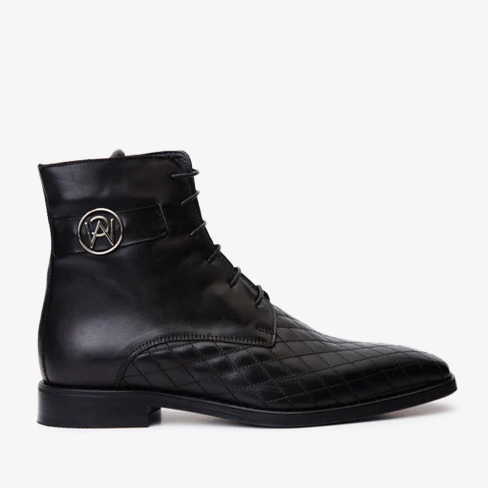 The Zeus Black Leather Lace-Up Boot with a Zipper