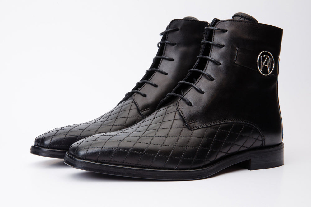 The Zeus Black Leather Lace-Up Boot with a Zipper