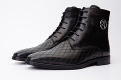 The Zeus Black Leather Lace-Up Boot with a Zipper