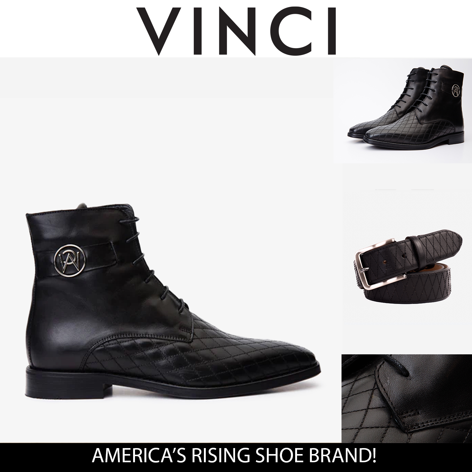 The Zeus Black Leather Lace-Up Boot with a Zipper