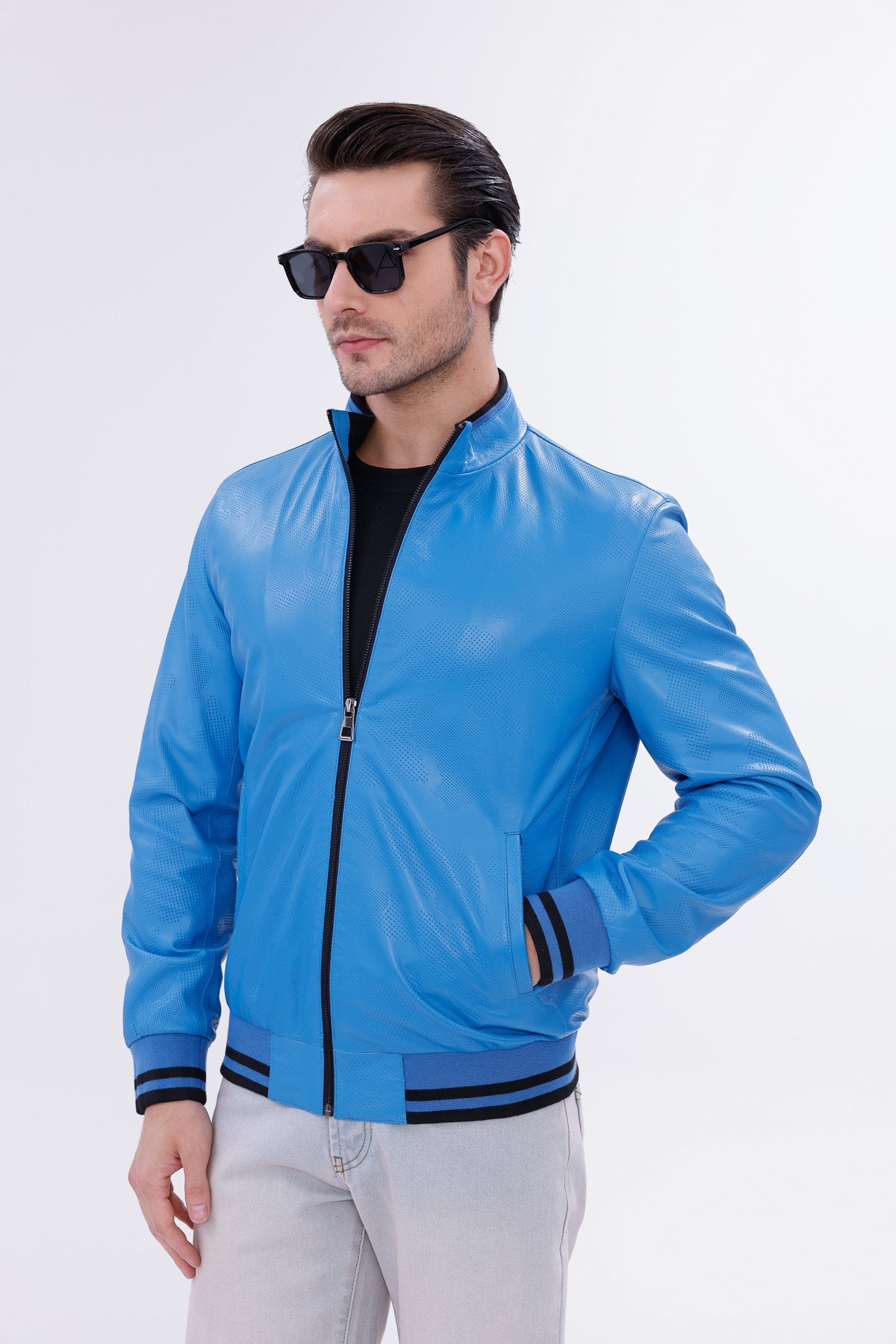 Monza Blue Lambskin Leather Jacket