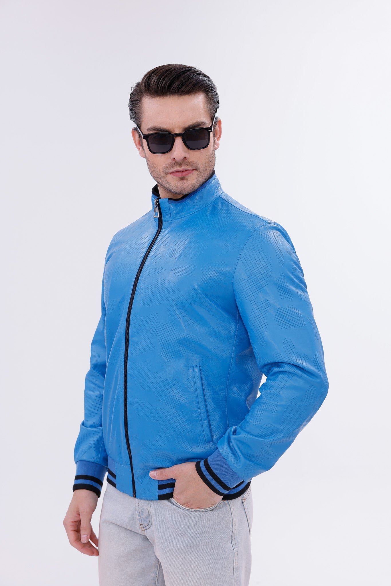 Monza Blue Lambskin Leather Jacket