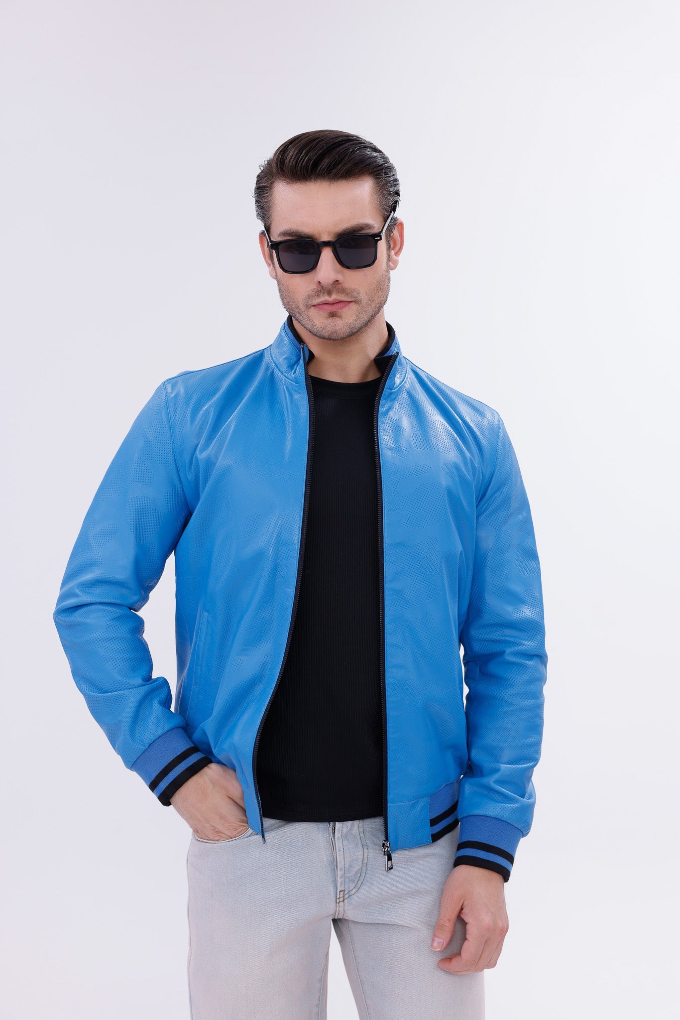 Monza Blue Lambskin Leather Jacket