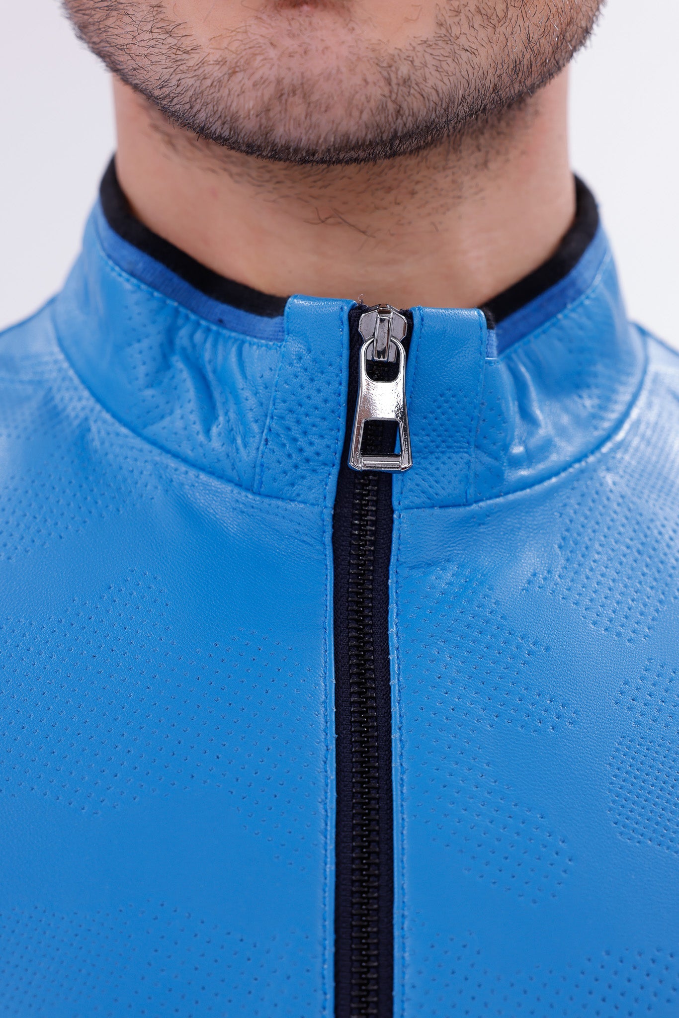 Monza Blue Lambskin Leather Jacket