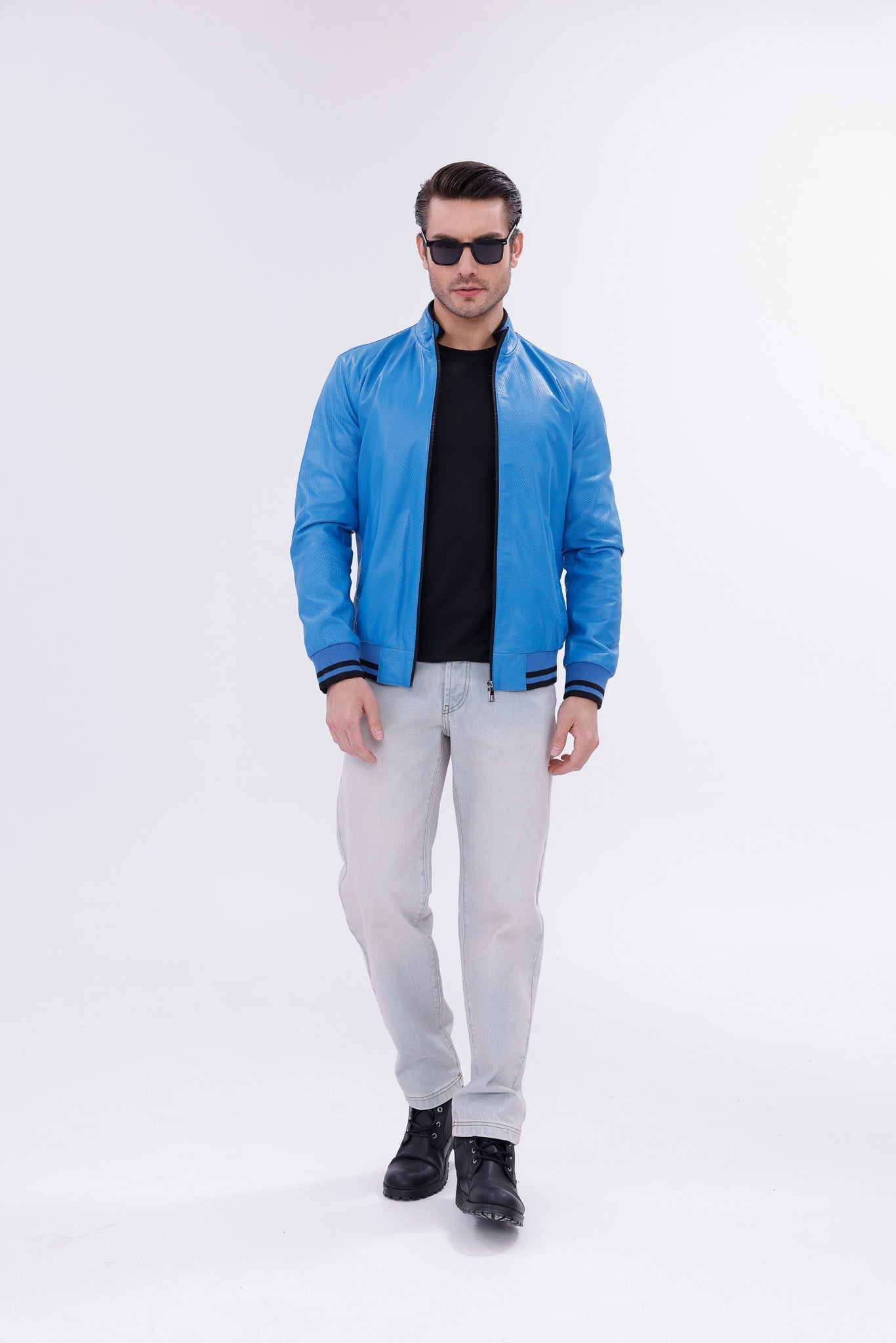 Monza Blue Lambskin Leather Jacket