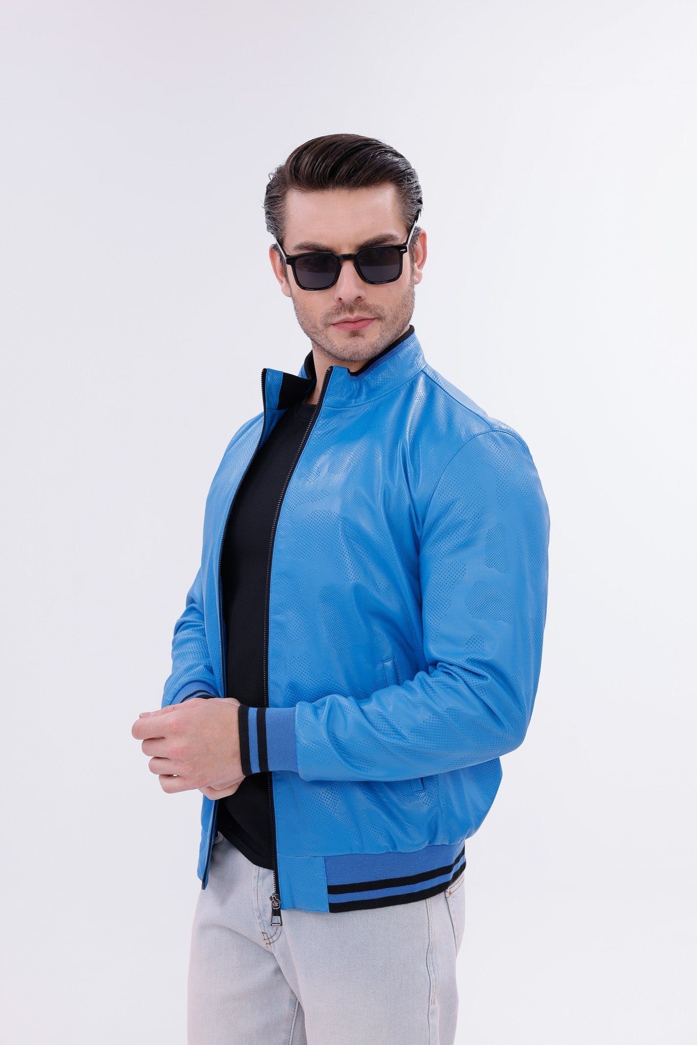 Monza Blue Lambskin Leather Jacket
