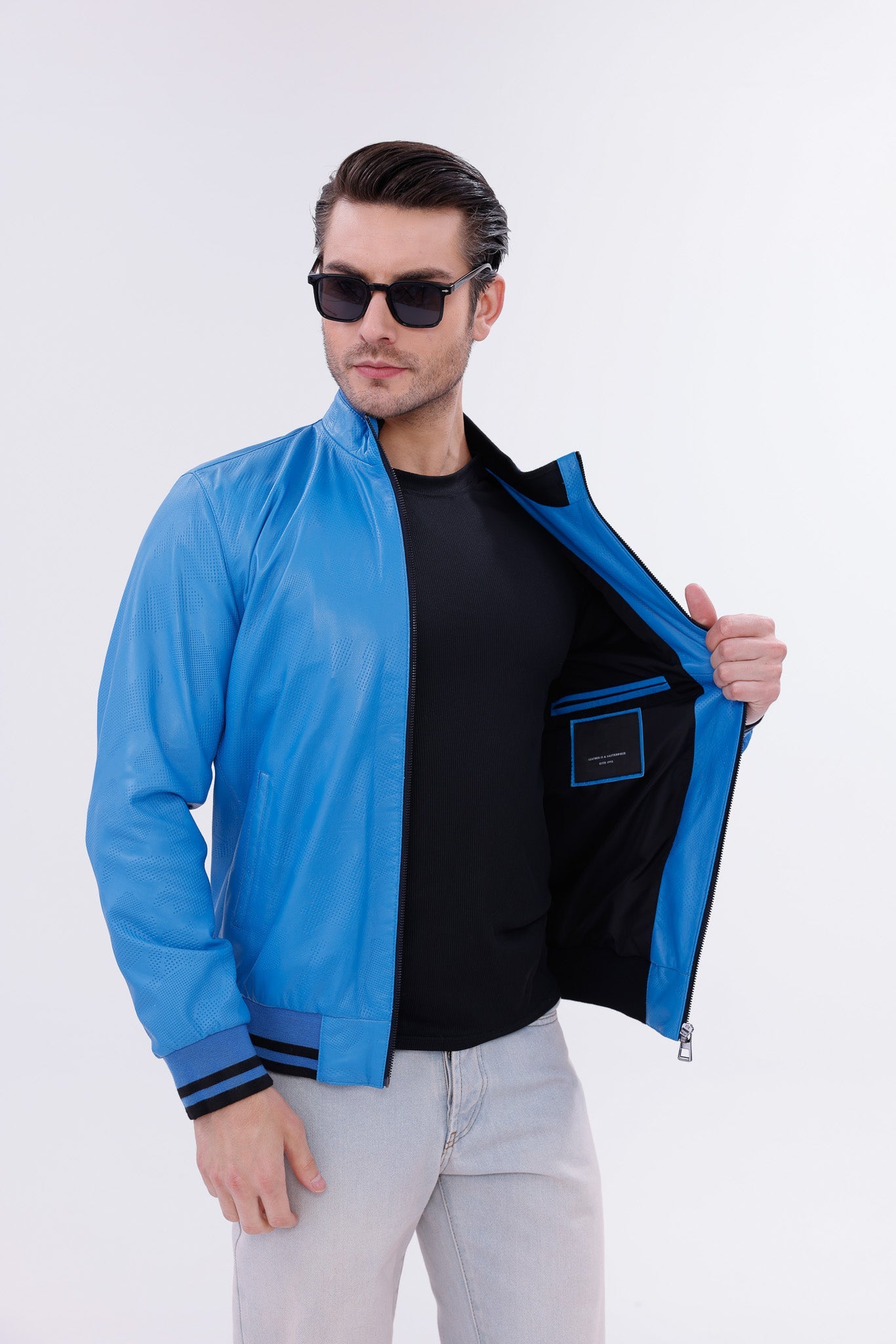 Monza Blue Lambskin Leather Jacket