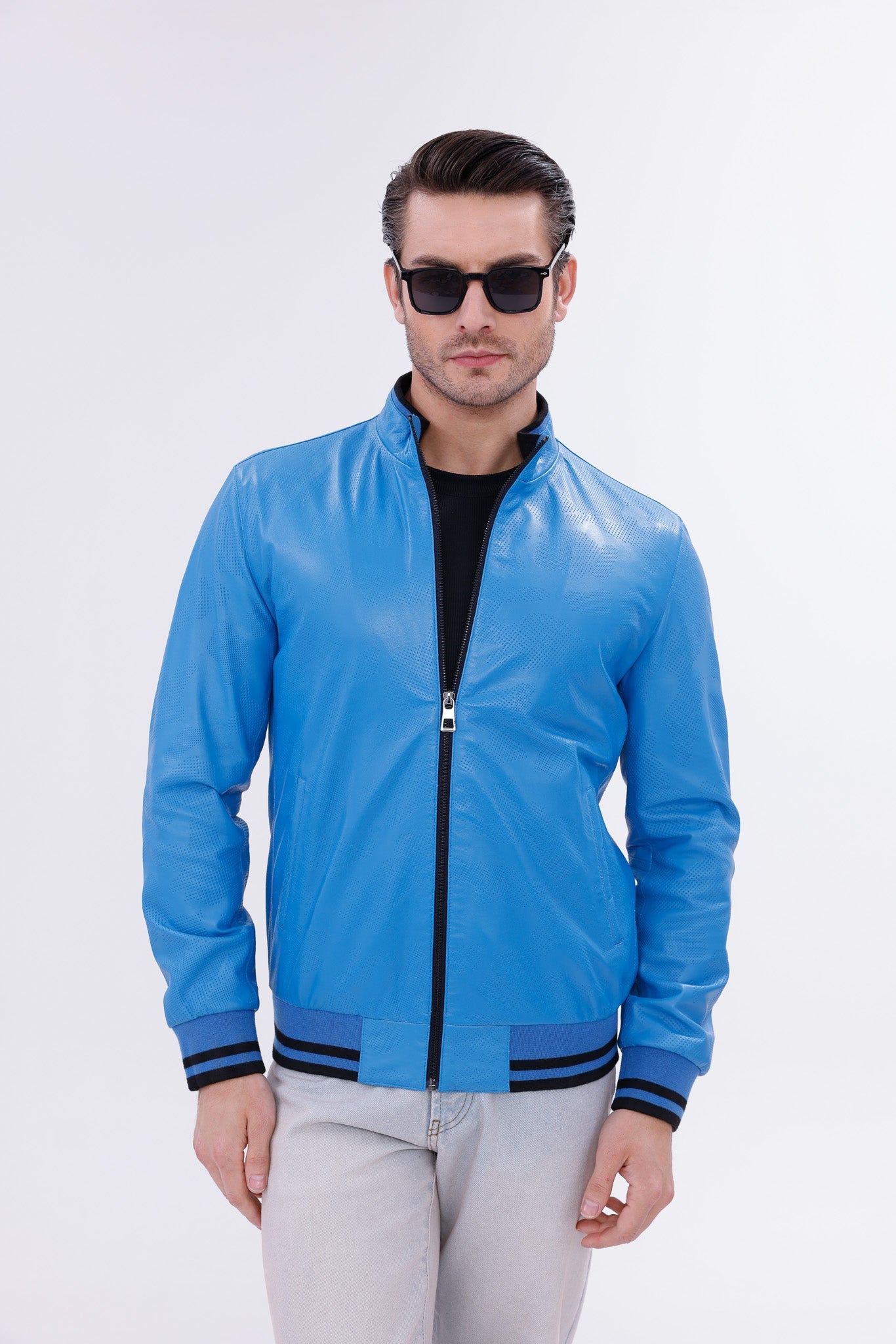 Monza Blue Lambskin Leather Jacket