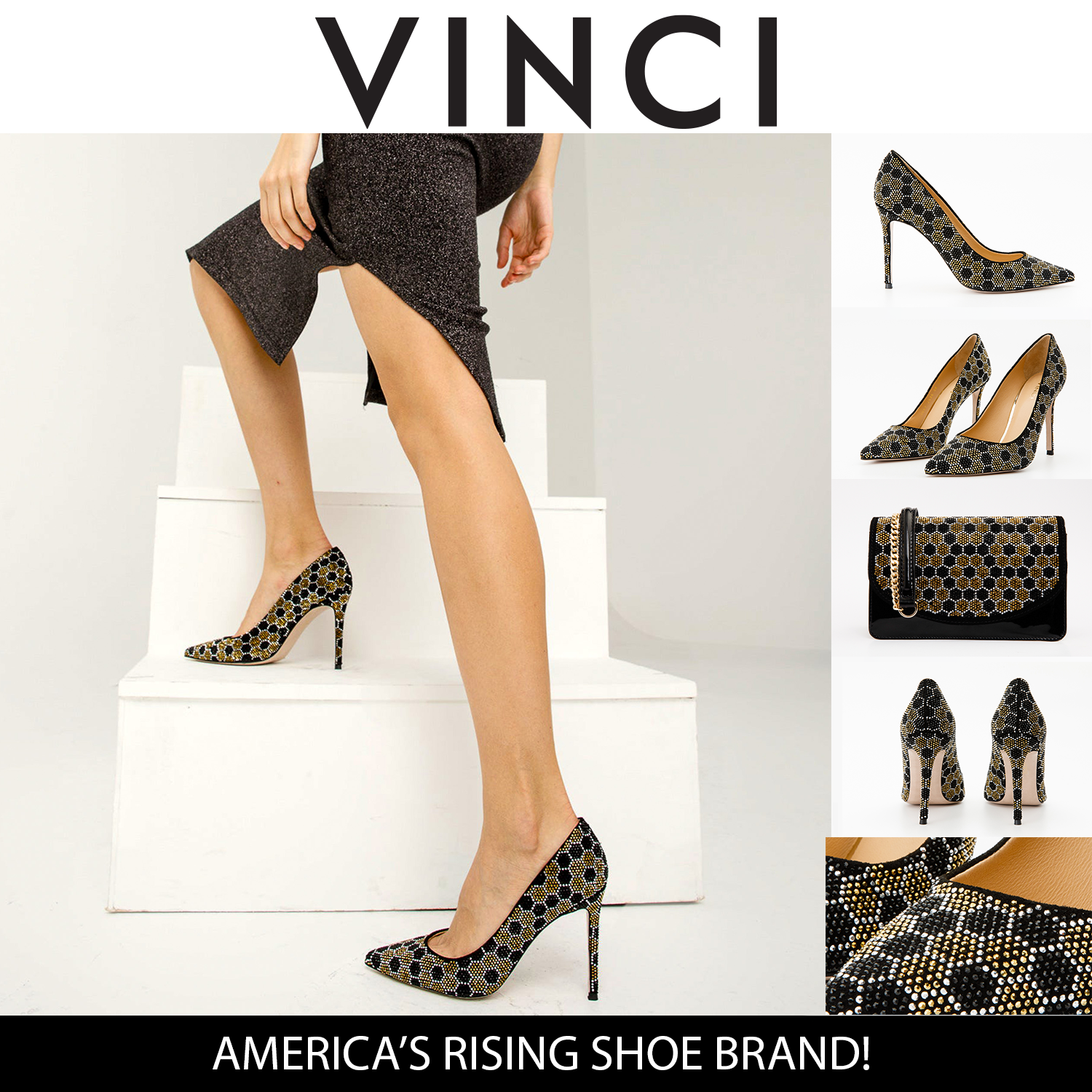 The Bolu Black Gold Glitter Leather Pump Shoe